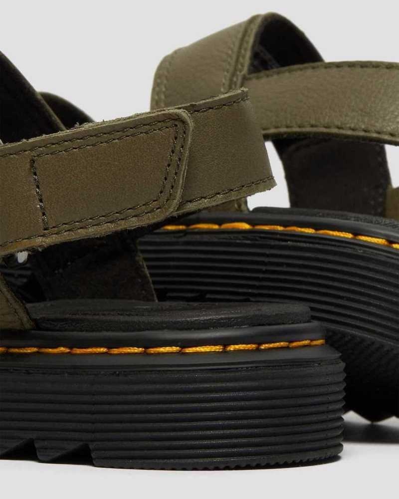 Dr Martens Junior Kyle Leather Sandals Olive | 10IHBSZPL