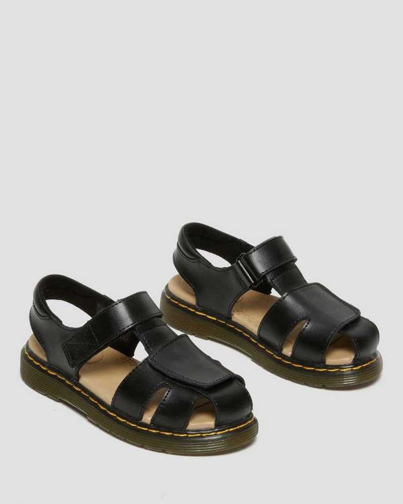 Dr Martens Junior Moby II Leather Velcro Sandals Black | 15SJCPUZR