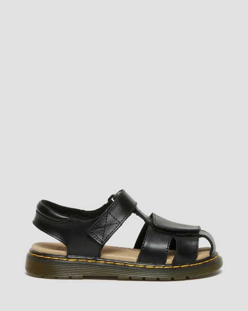 Dr Martens Junior Moby II Leather Velcro Sandals Black | 15SJCPUZR