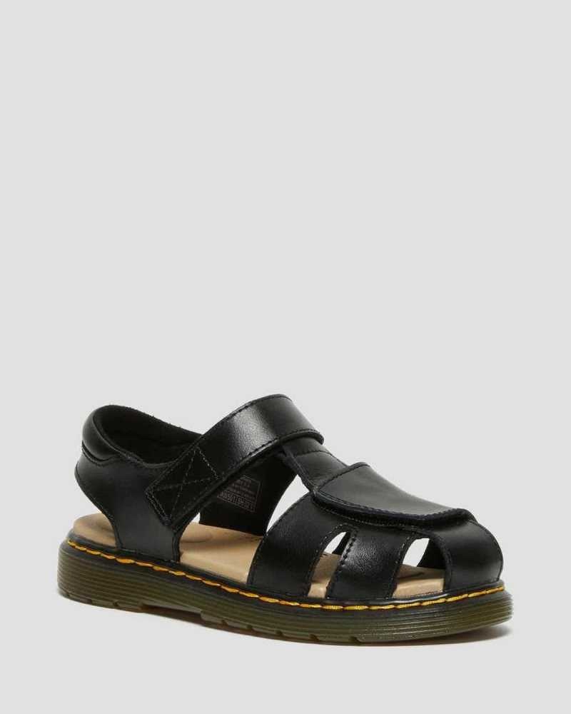 Dr Martens Junior Moby II Leather Velcro Sandals Black | 15SJCPUZR