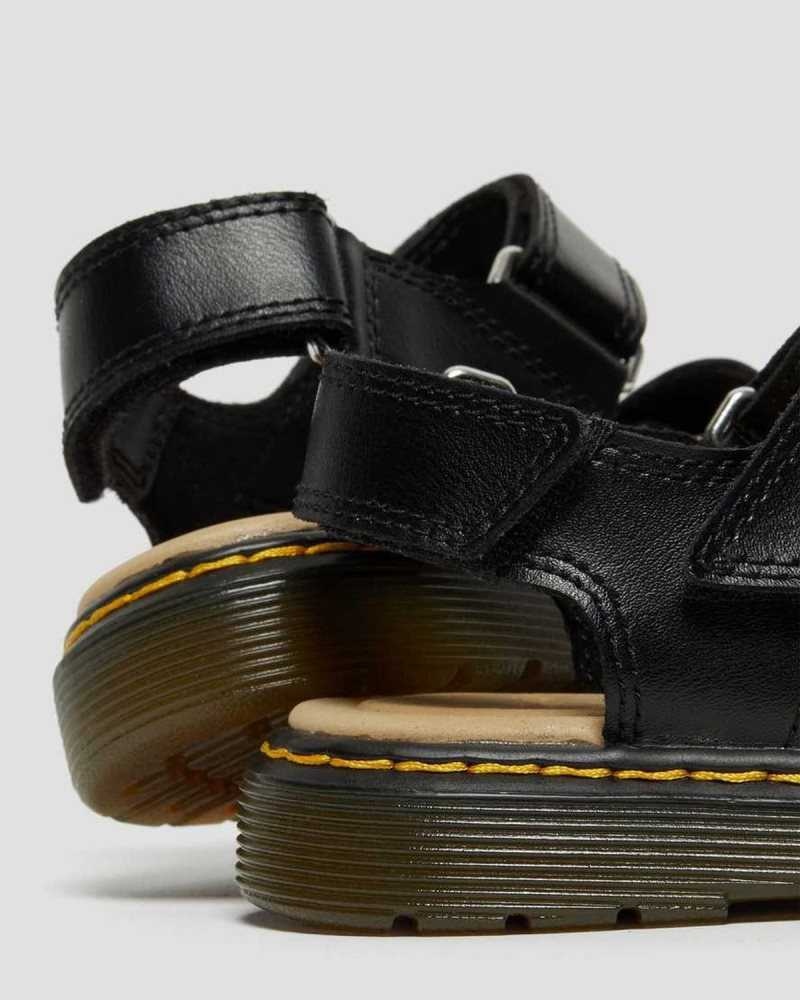 Dr Martens Junior Romi Leather Velcro Sandals Black | 48PQBOJZH