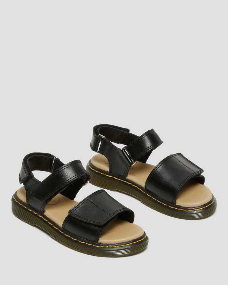 Dr Martens Junior Romi Leather Velcro Sandals Black | 48PQBOJZH