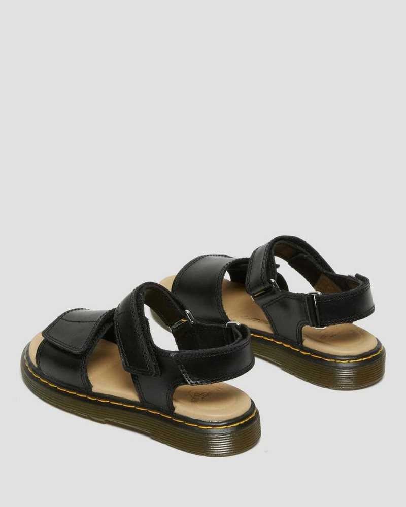 Dr Martens Junior Romi Leather Velcro Sandals Black | 48PQBOJZH