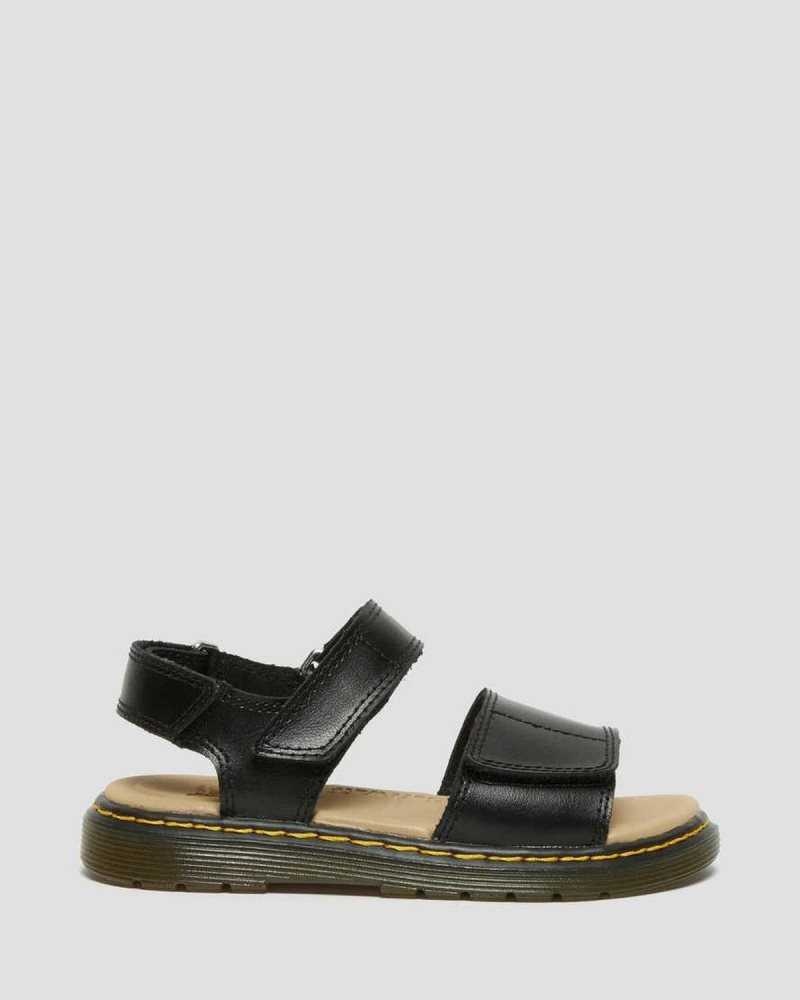 Dr Martens Junior Romi Leather Velcro Sandals Black | 48PQBOJZH