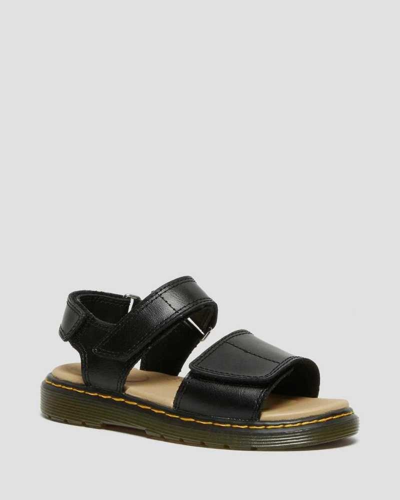 Dr Martens Junior Romi Leather Velcro Sandals Black | 48PQBOJZH