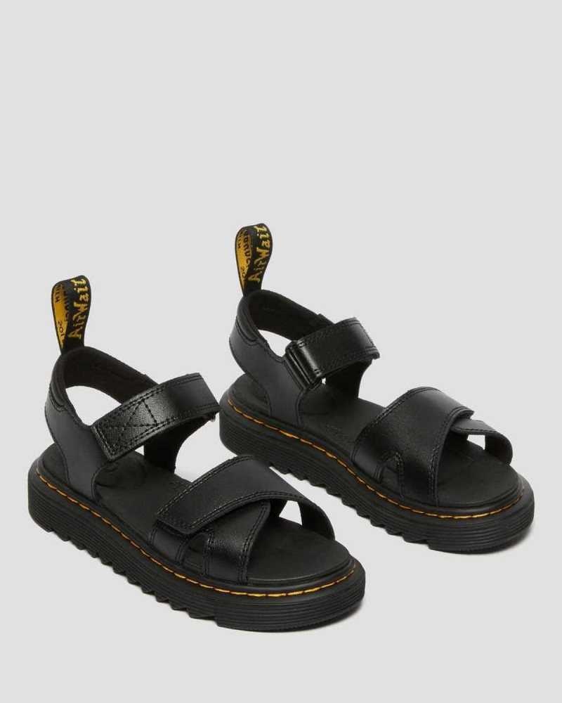 Dr Martens Junior Vossie Leather Sandals Black | 87OPNGJIY