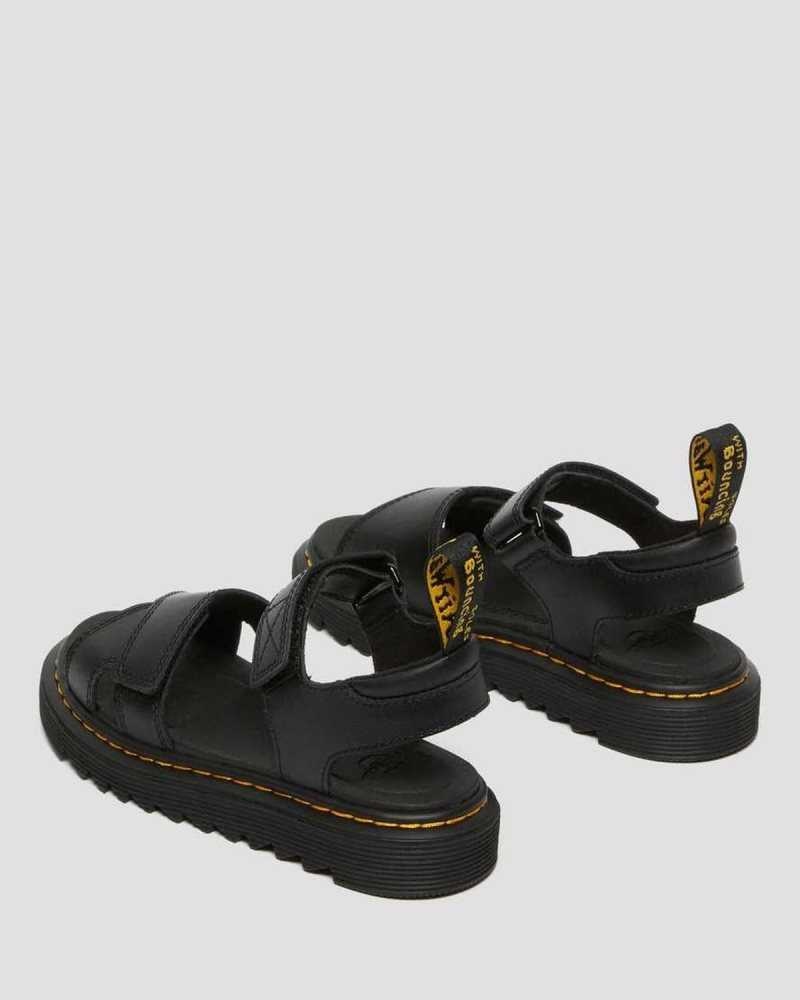 Dr Martens Junior Vossie Leather Sandals Black | 87OPNGJIY