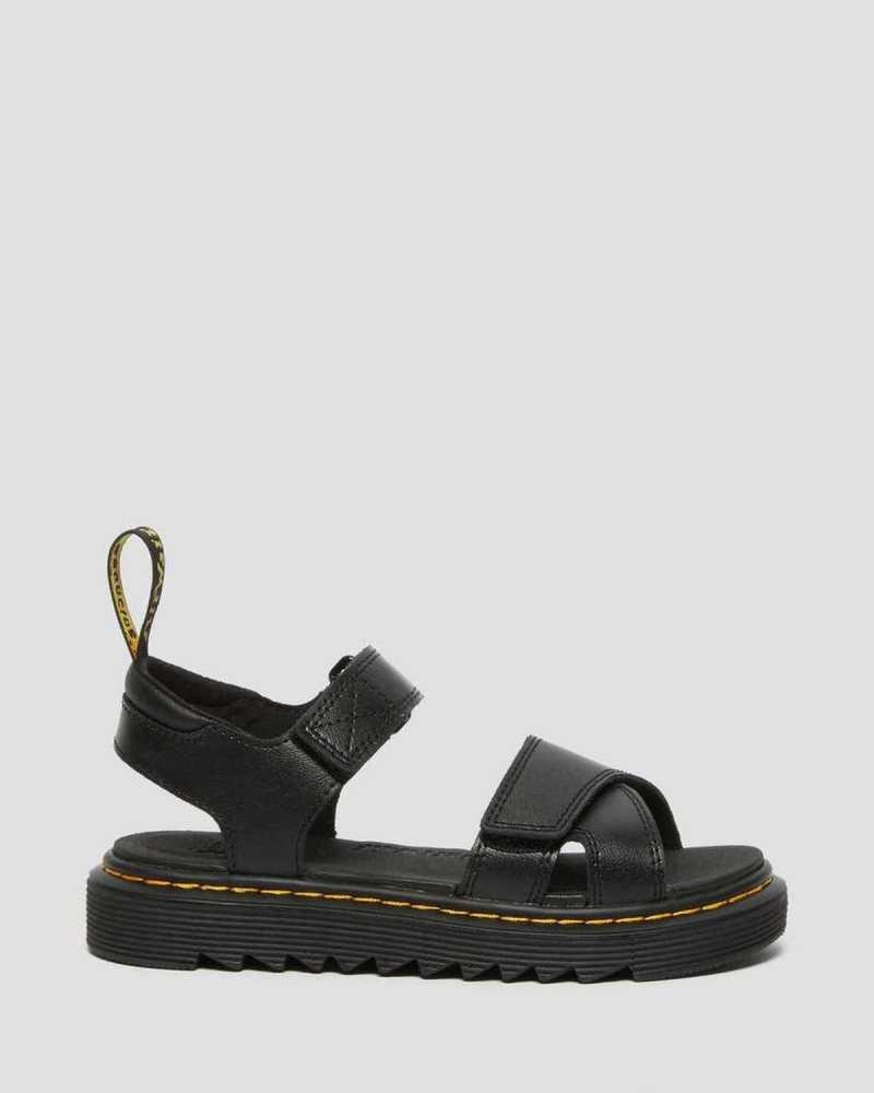 Dr Martens Junior Vossie Leather Sandals Black | 87OPNGJIY