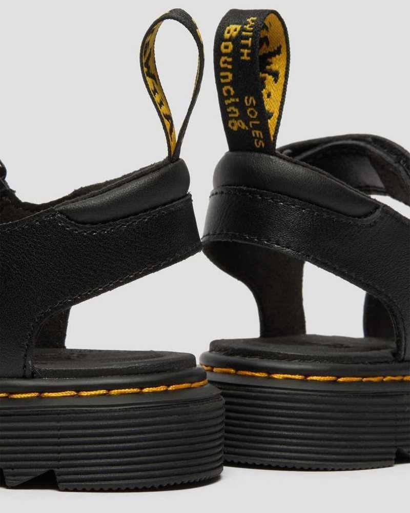 Dr Martens Junior Vossie Leather Sandals Black | 87OPNGJIY