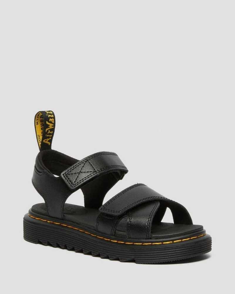 Dr Martens Junior Vossie Leather Sandals Black | 87OPNGJIY