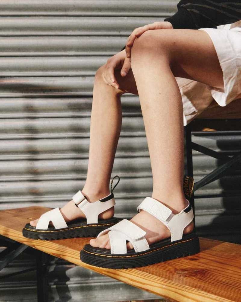 Dr Martens Junior Vossie Leather Sandals White | 52YWFEOCR