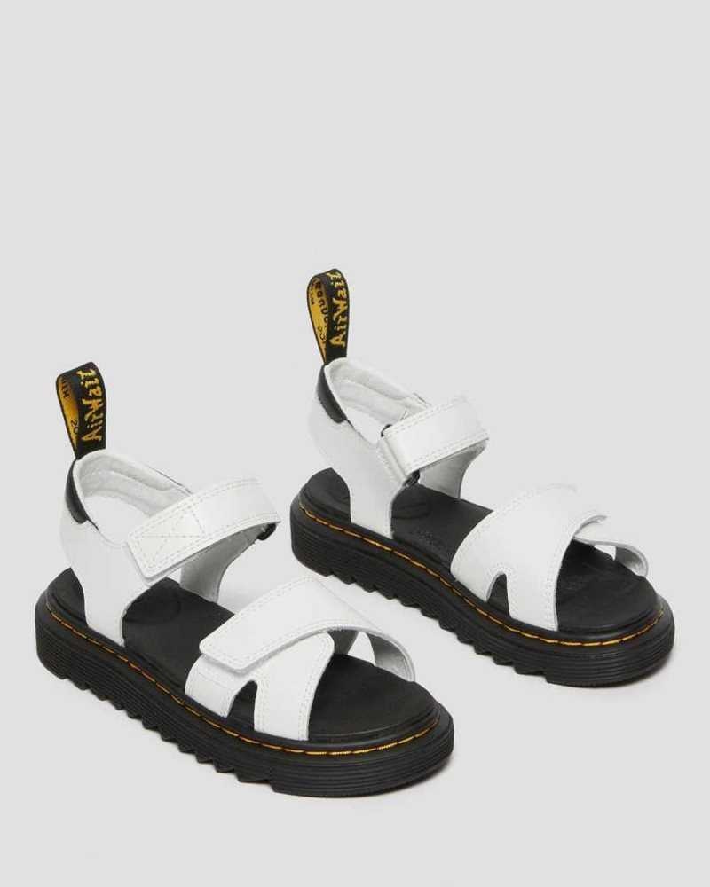 Dr Martens Junior Vossie Leather Sandals White | 52YWFEOCR