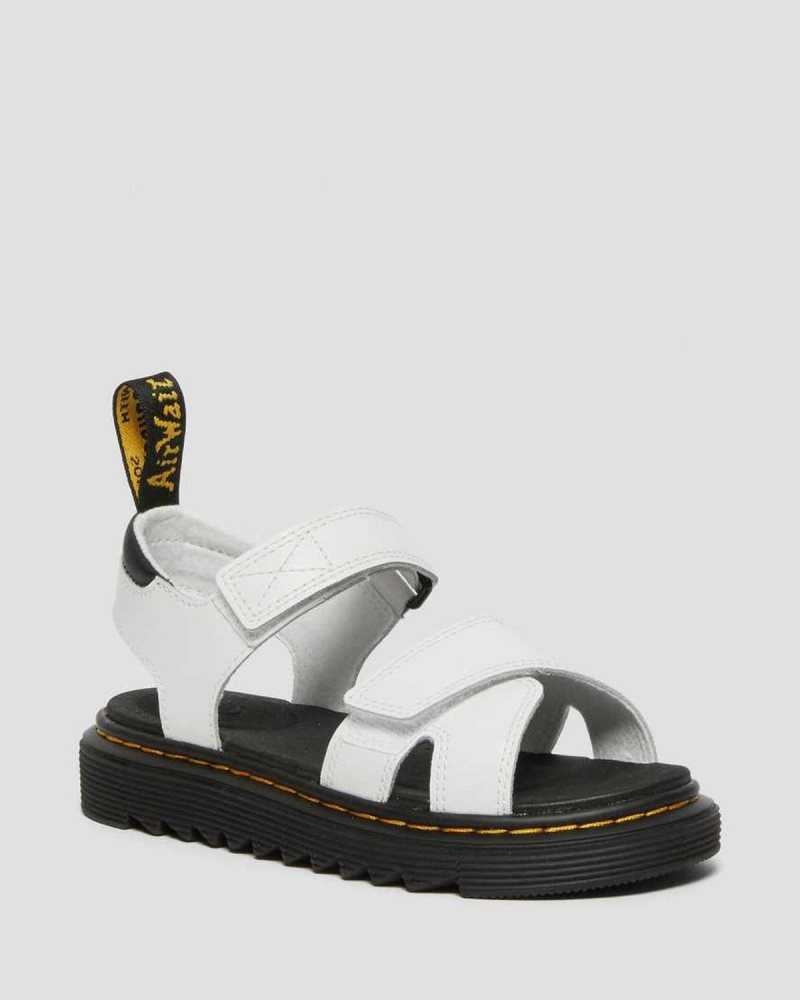 Dr Martens Junior Vossie Leather Sandals White | 52YWFEOCR