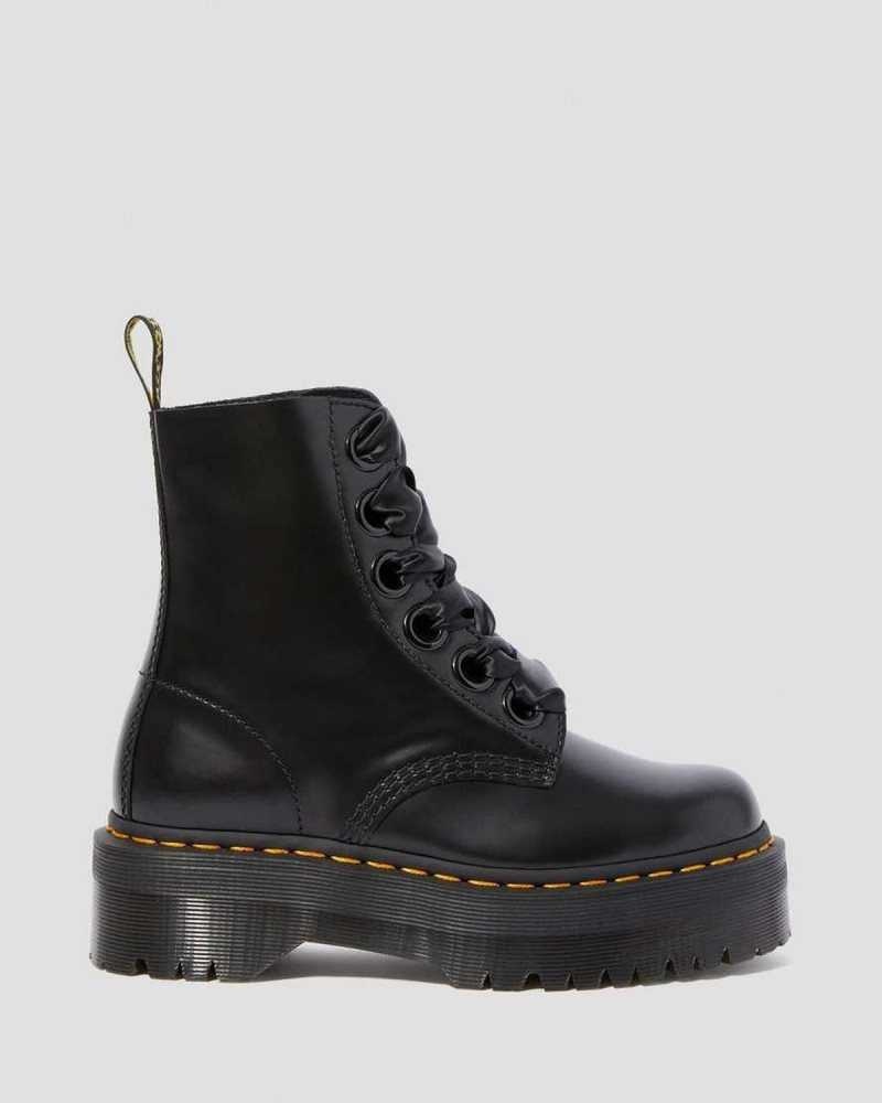 Dr Martens Molly Leather Platform Boots Black | 07ATXQJNG