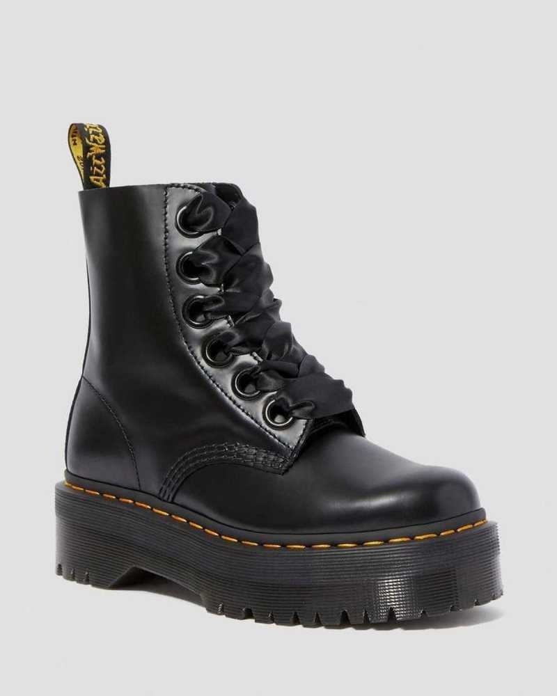 Dr Martens Molly Leather Platform Boots Black | 07ATXQJNG