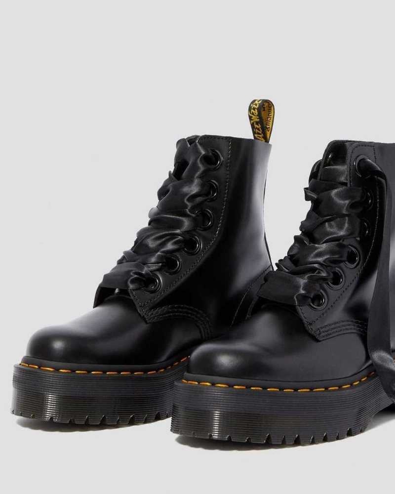 Dr Martens Molly Leather Platform Boots Black | 03IQJRFCB