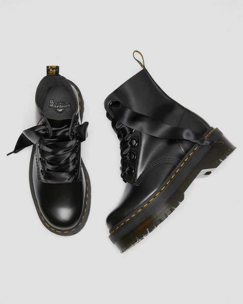 Dr Martens Molly Leather Platform Boots Black | 03IQJRFCB