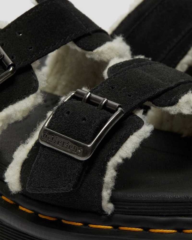 Dr Martens Myles Suede Fur-Lined Buckle Slide Sandals Black | 51HJKPIFT