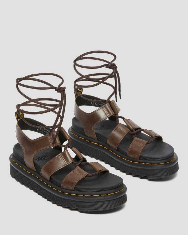 Dr Martens Nartilla Illusion Leather Gladiator Sandals Dark Brown | 14DNGTMYV