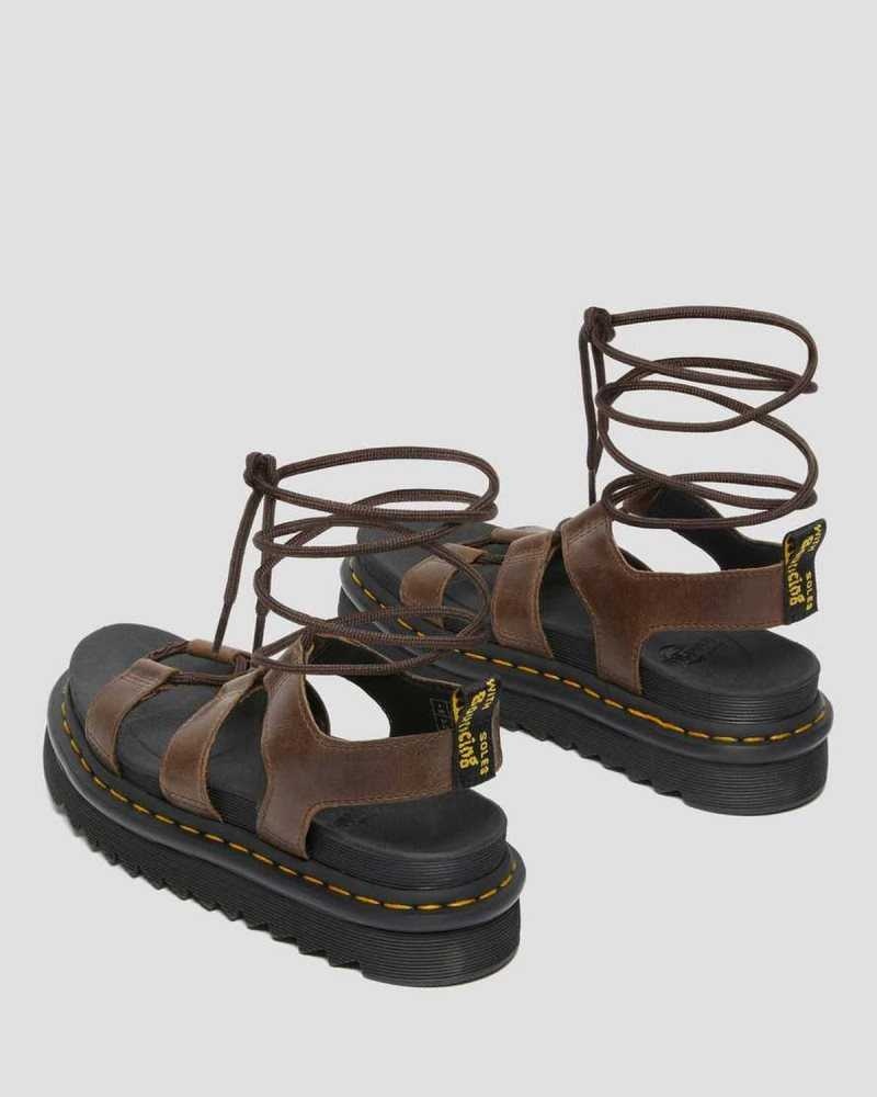 Dr Martens Nartilla Illusion Leather Gladiator Sandals Dark Brown | 14DNGTMYV