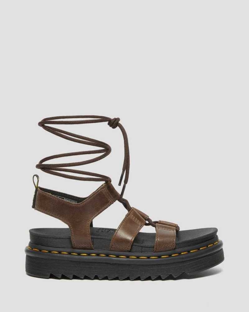 Dr Martens Nartilla Illusion Leather Gladiator Sandals Dark Brown | 14DNGTMYV