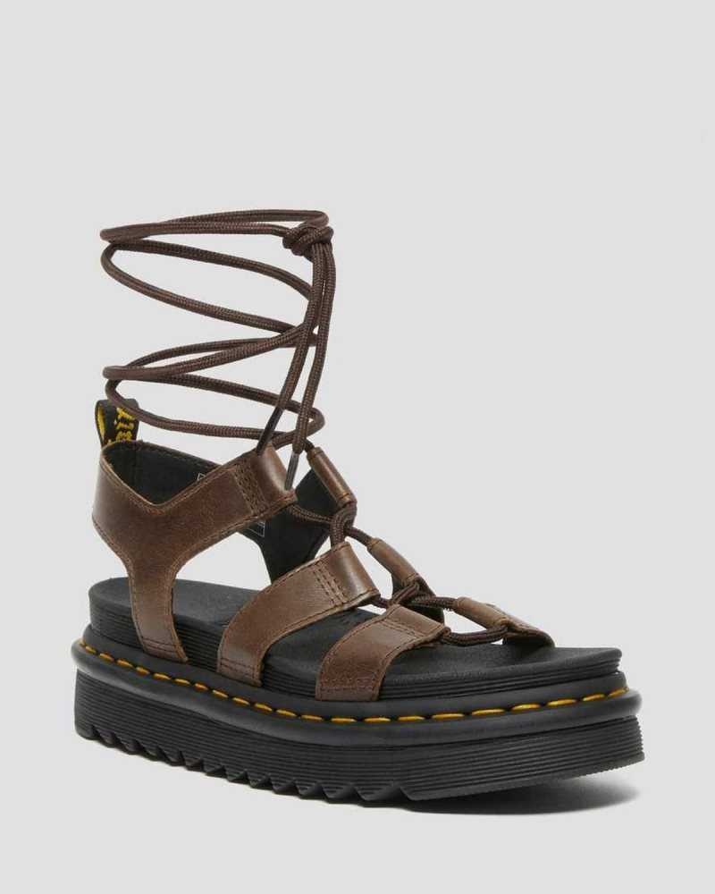 Dr Martens Nartilla Illusion Leather Gladiator Sandals Dark Brown | 14DNGTMYV