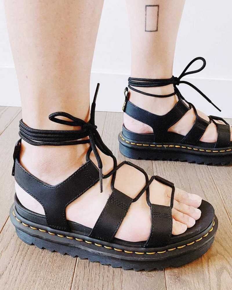 Dr Martens Nartilla Leather Gladiator Sandals Black | 26KSELROG