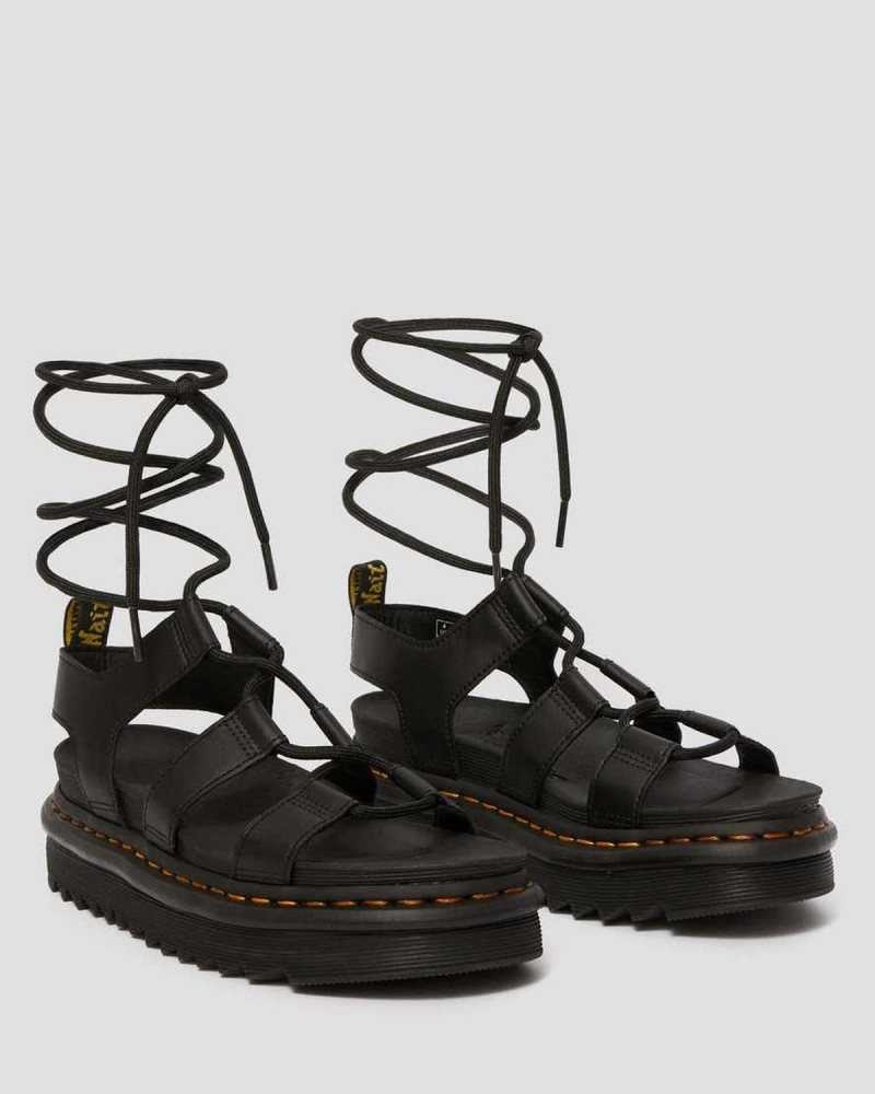 Dr Martens Nartilla Leather Gladiator Sandals Black | 26KSELROG