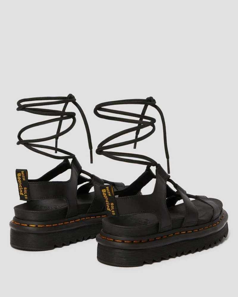 Dr Martens Nartilla Leather Gladiator Sandals Black | 26KSELROG