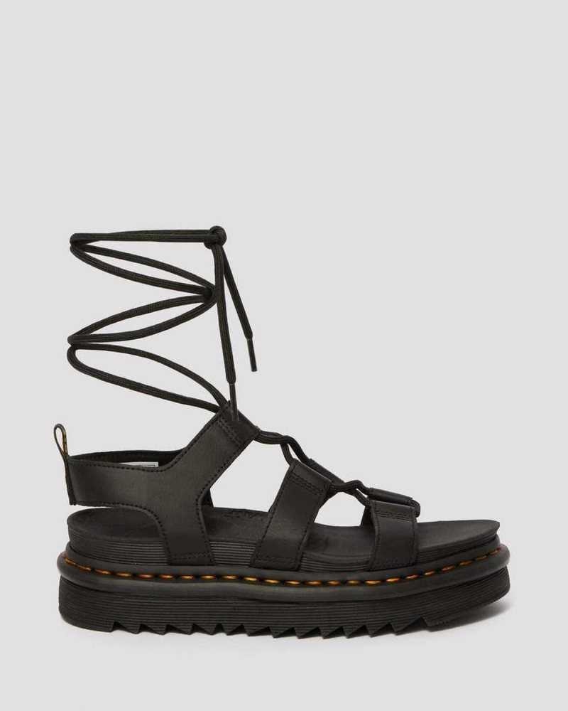 Dr Martens Nartilla Leather Gladiator Sandals Black | 26KSELROG