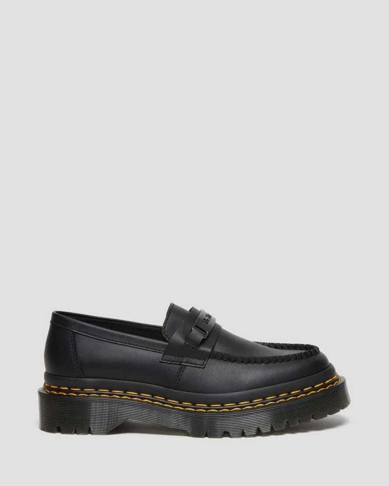 Dr Martens Penton Bex Double Stitch Leather Loafers Black | 09NGHKCQP