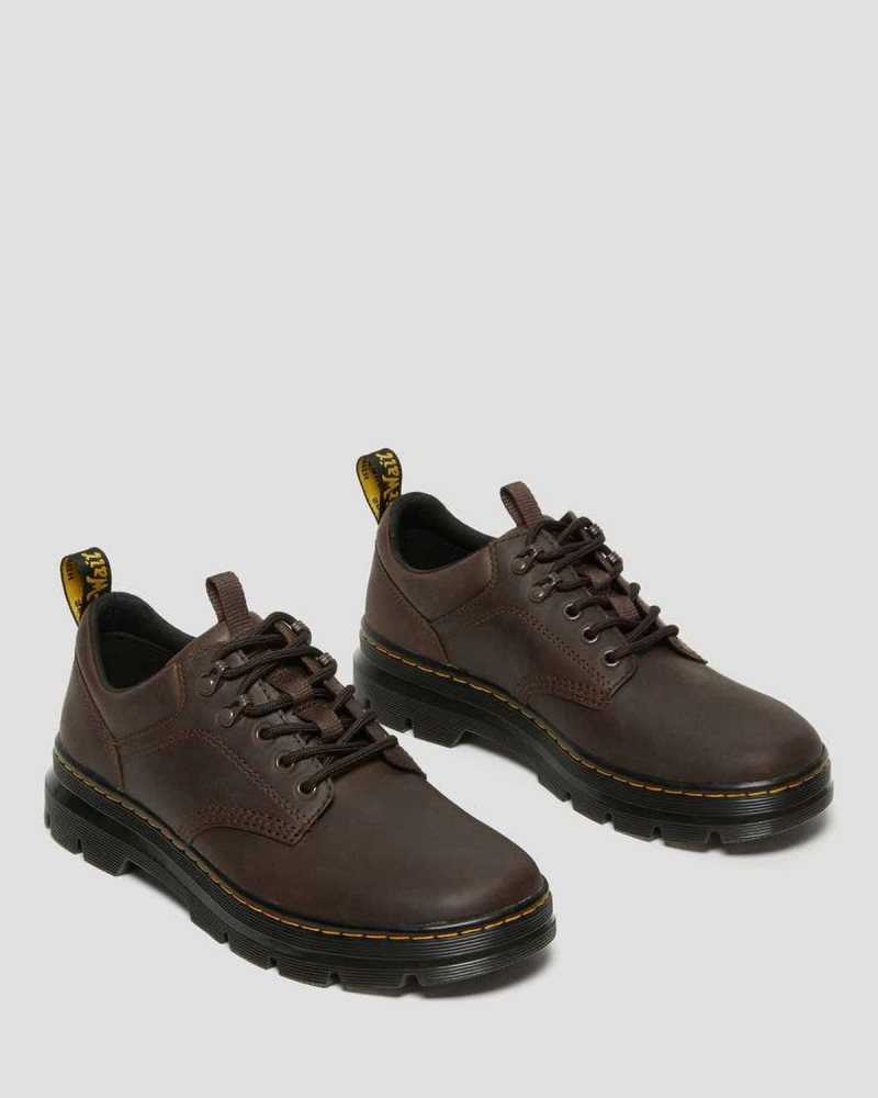 Dr Martens Reeder Crazy Horse Leather Utility Shoes Dark Brown | 23GXAOBUY