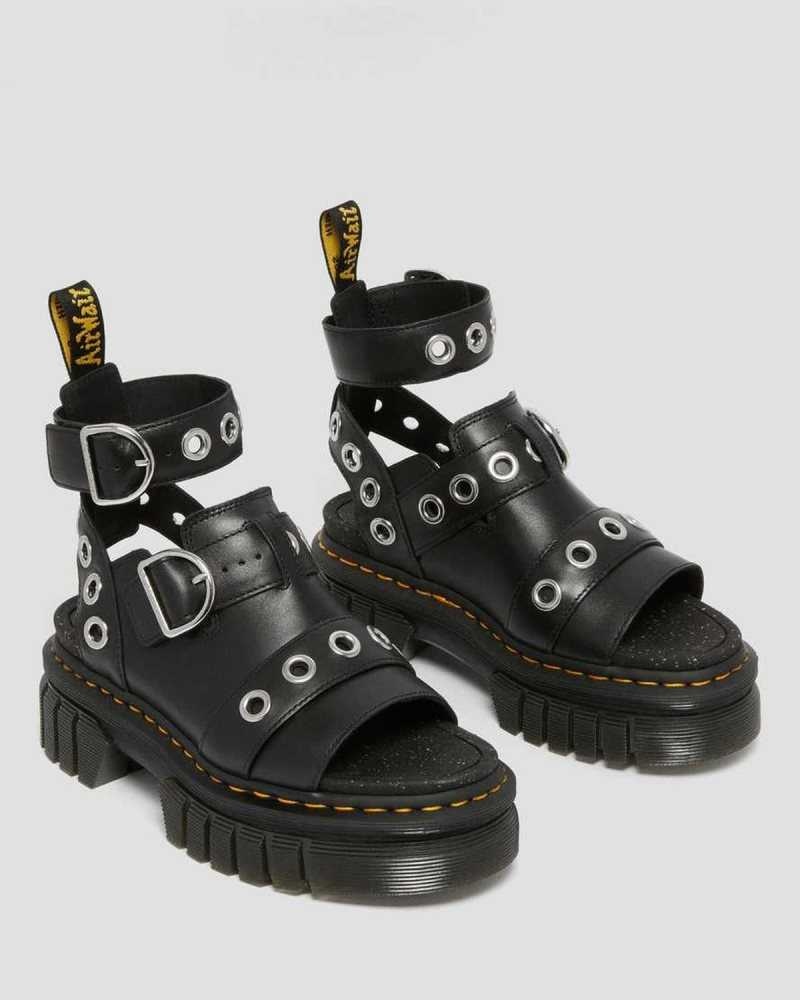 Dr Martens Ricki Hardware Nappa Lux Leather Platform Sandals Black | 21LNUQFTG