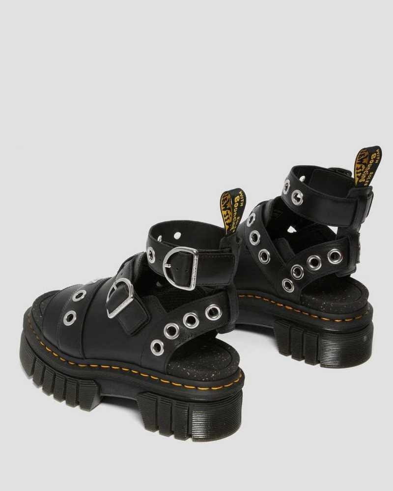 Dr Martens Ricki Hardware Nappa Lux Leather Platform Sandals Black | 21LNUQFTG