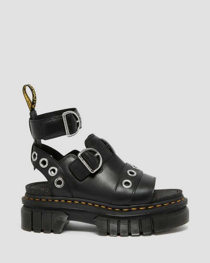 Dr Martens Ricki Hardware Nappa Lux Leather Platform Sandals Black | 21LNUQFTG