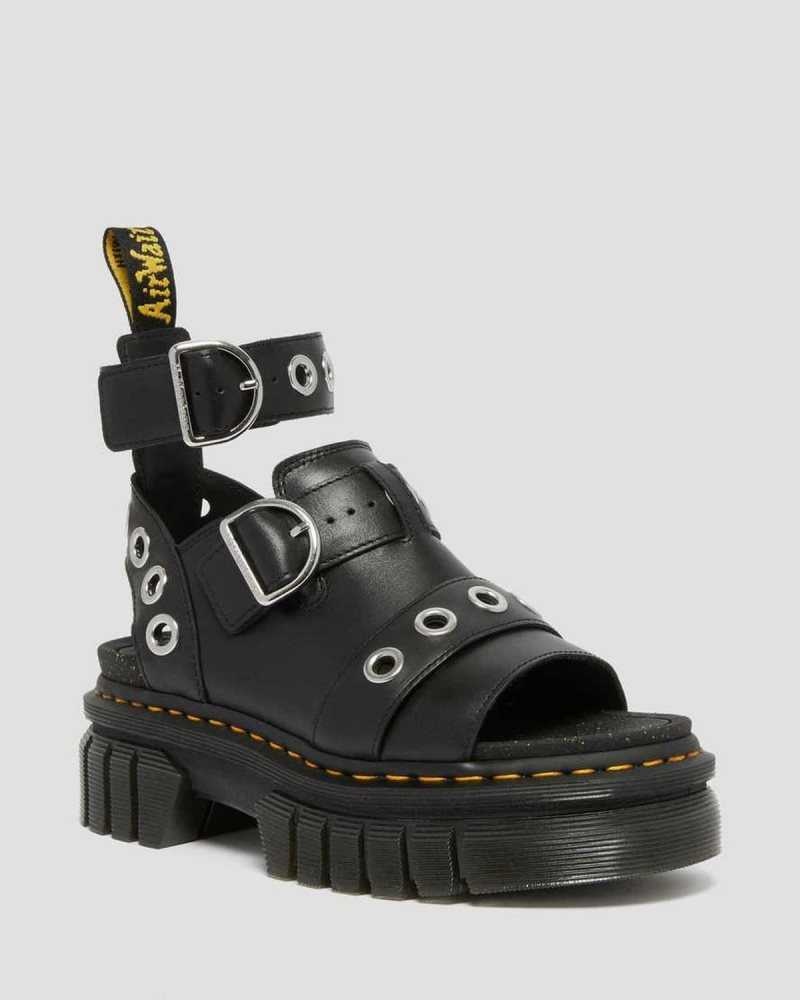 Dr Martens Ricki Hardware Nappa Lux Leather Platform Sandals Black | 21LNUQFTG