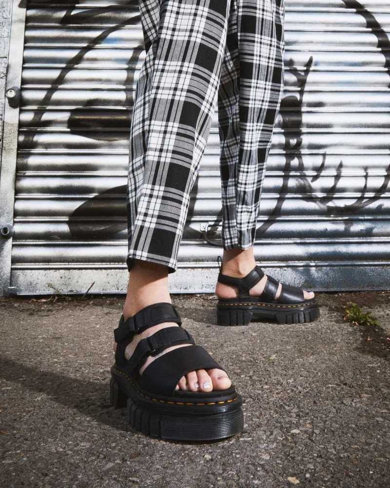 Dr Martens Ricki Nappa Lux Leather 3-Strap Platform Sandals Black | 18FYBQOAT