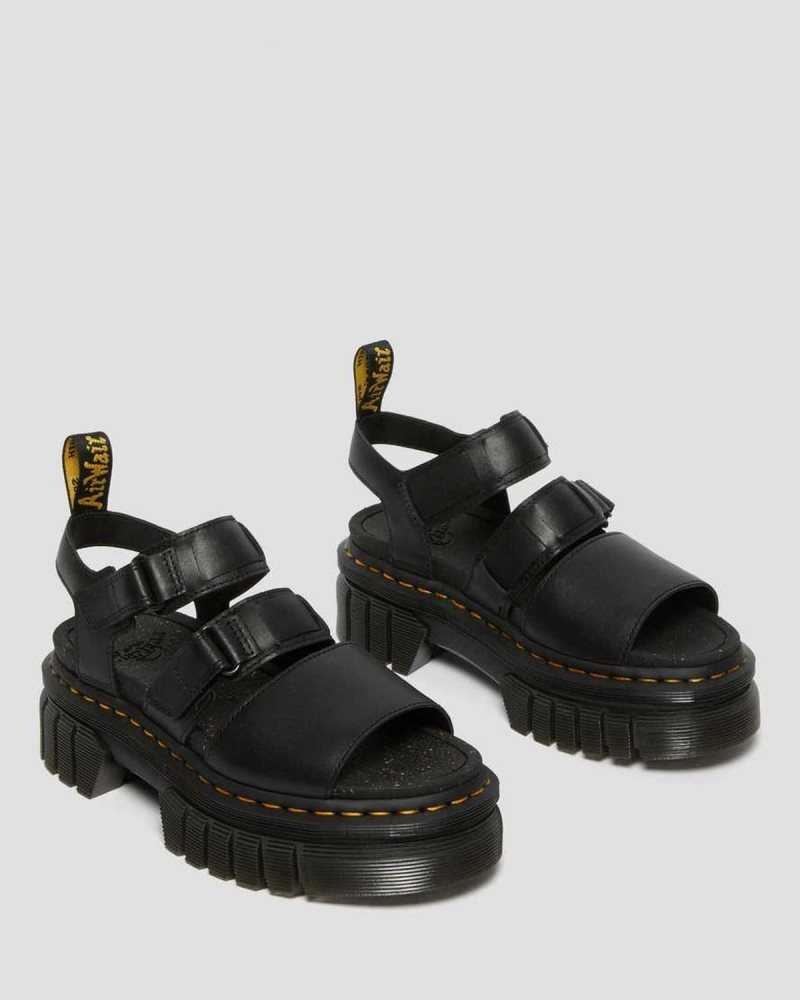 Dr Martens Ricki Nappa Lux Leather 3-Strap Platform Sandals Black | 18FYBQOAT