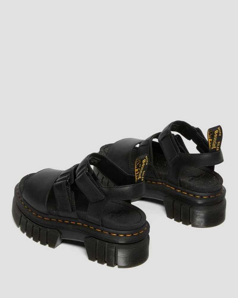 Dr Martens Ricki Nappa Lux Leather 3-Strap Platform Sandals Black | 18FYBQOAT