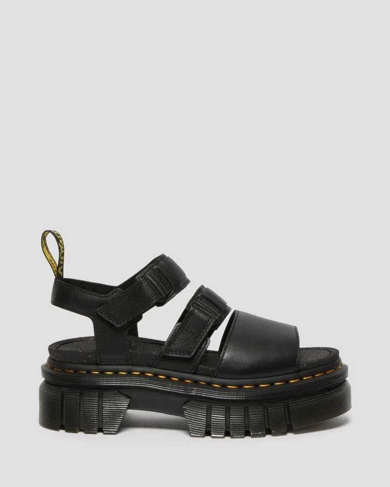 Dr Martens Ricki Nappa Lux Leather 3-Strap Platform Sandals Black | 18FYBQOAT