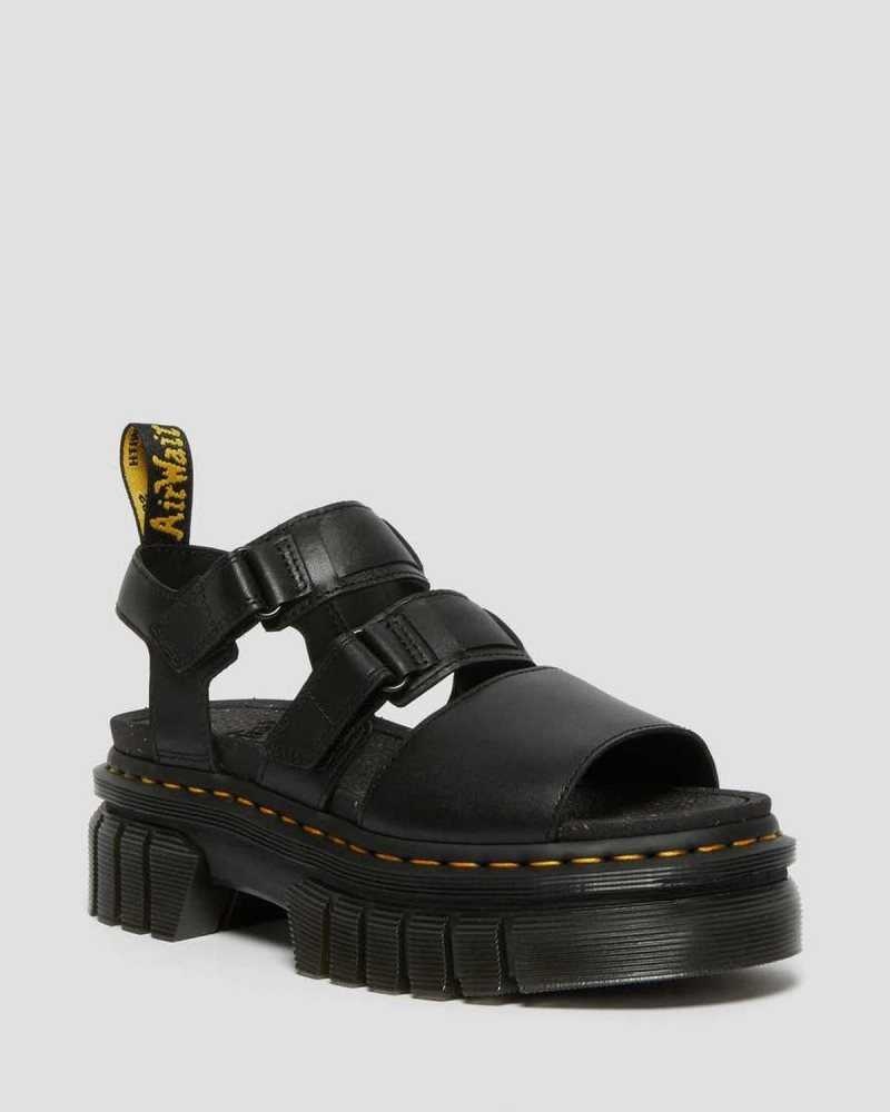 Dr Martens Ricki Nappa Lux Leather 3-Strap Platform Sandals Black | 18FYBQOAT