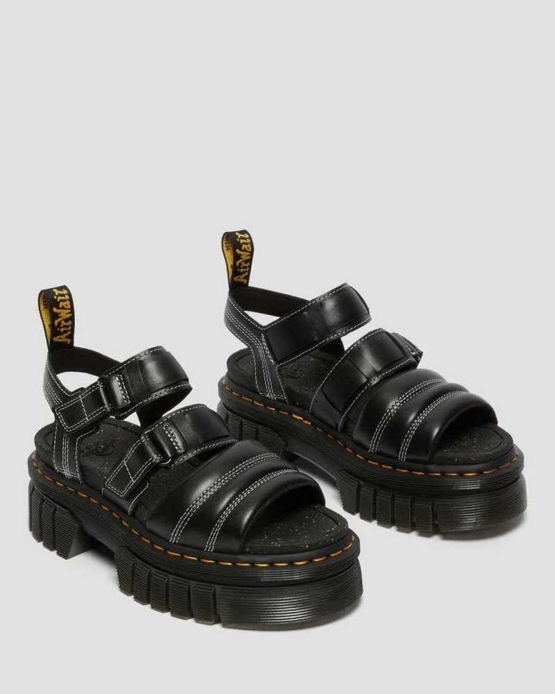 Dr Martens Ricki Nappa Lux Leather 3-Strap Sandals Black | 83UEPBQMJ