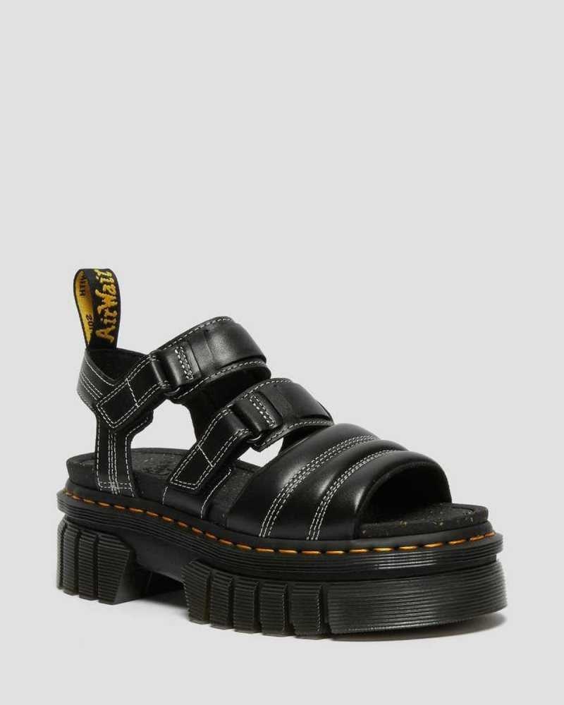 Dr Martens Ricki Nappa Lux Leather 3-Strap Sandals Black | 83UEPBQMJ