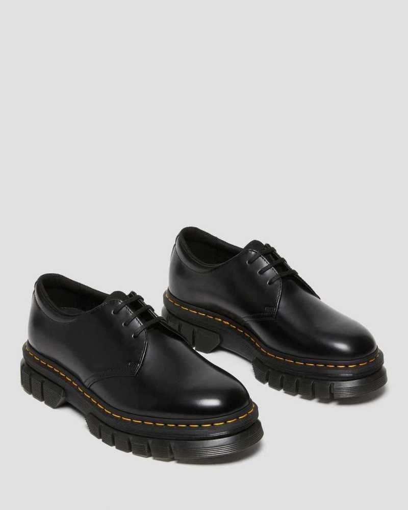 Dr Martens Rikard Polished Smooth Leather Platform Shoes Black | 28HNJCBTK