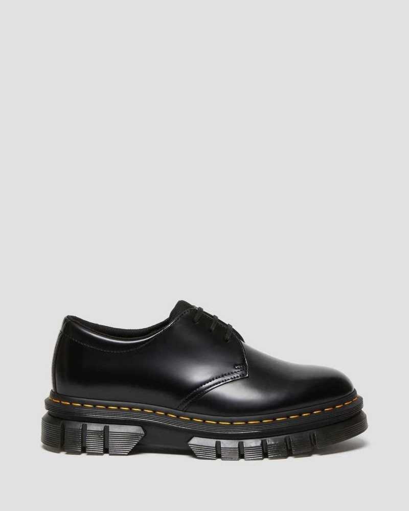 Dr Martens Rikard Polished Smooth Leather Platform Shoes Black | 28HNJCBTK