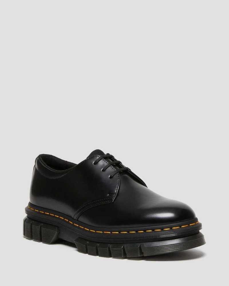 Dr Martens Rikard Polished Smooth Leather Platform Shoes Black | 45XRNDAYW