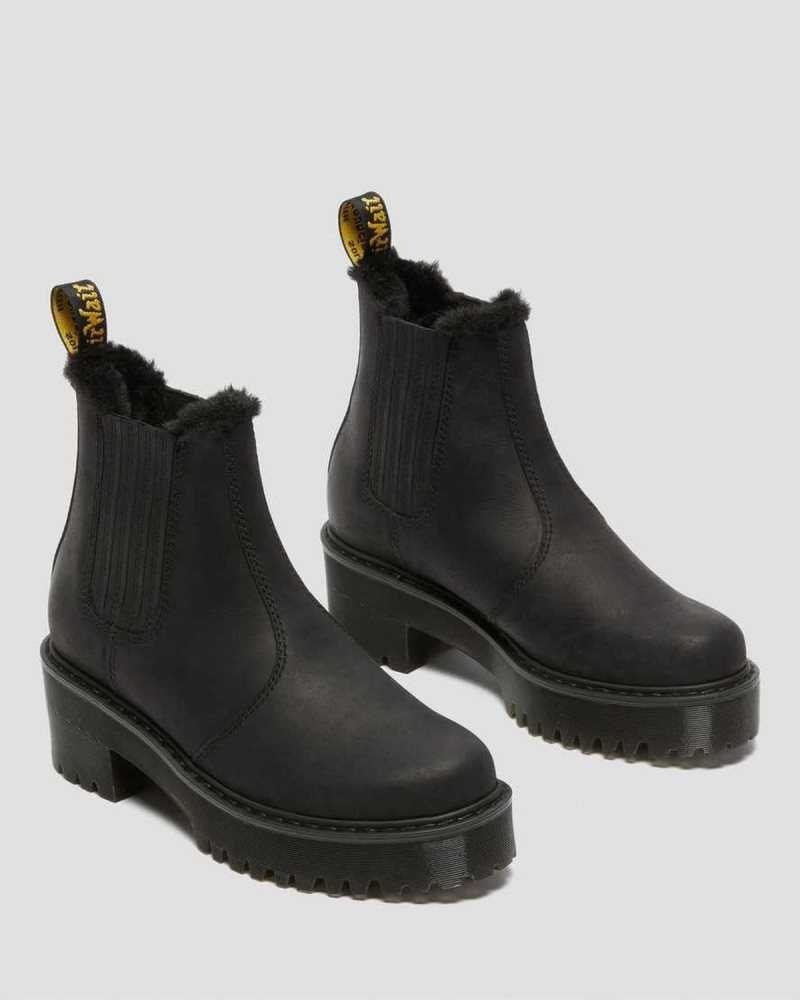 Dr Martens Rometty Faux Fur Leather Chelsea Boots Black | 48NCTJRBV