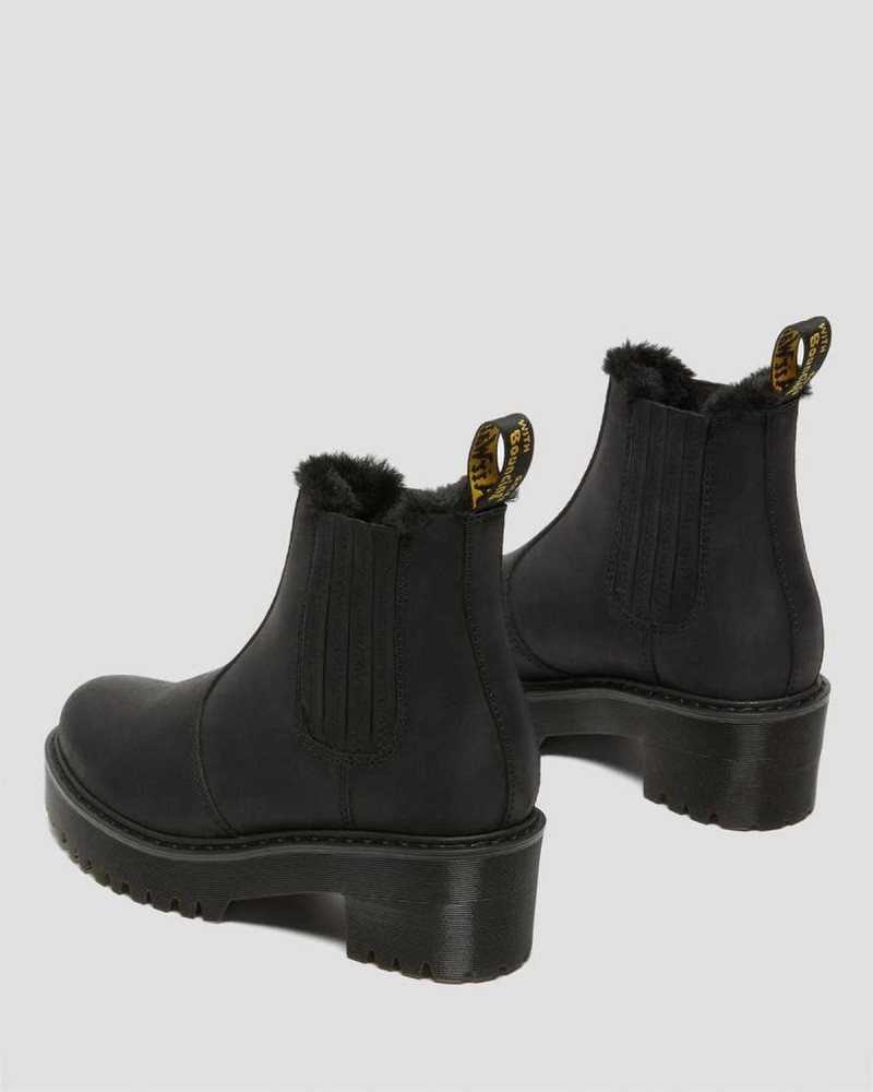 Dr Martens Rometty Faux Fur Leather Chelsea Boots Black | 48NCTJRBV