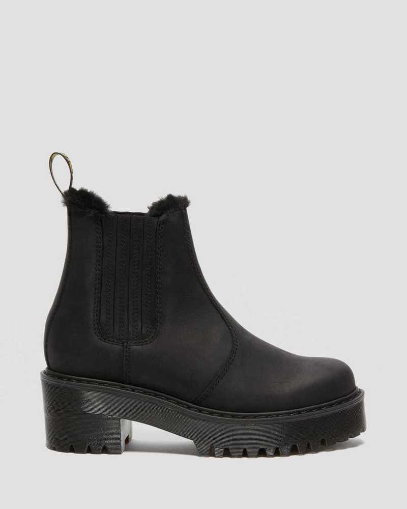 Dr Martens Rometty Faux Fur Leather Chelsea Boots Black | 48NCTJRBV