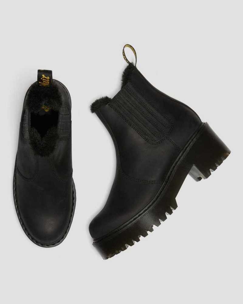 Dr Martens Rometty Faux Fur Leather Chelsea Boots Black | 48NCTJRBV